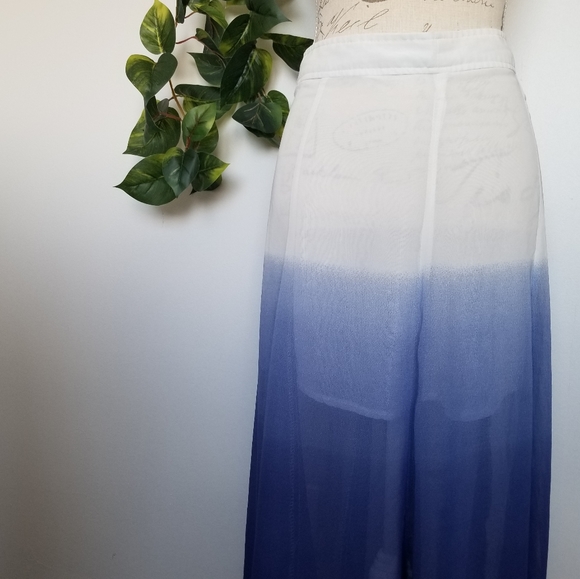 Ombre ivory and blue long flowy skirt - Picture 2 of 7